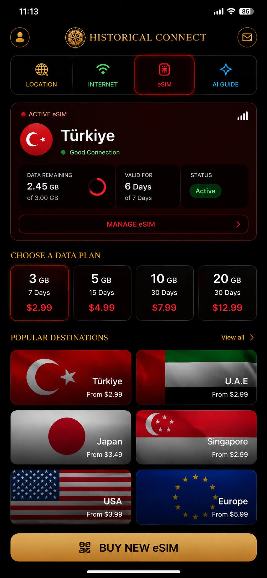 eSIM — international plan management